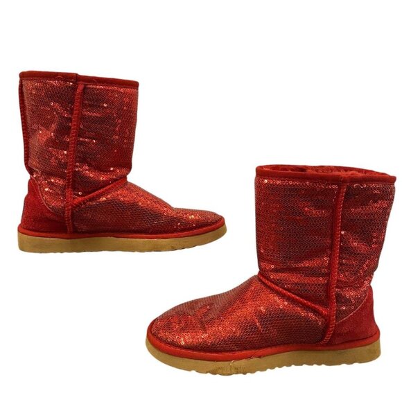 UGG Holiday Red Sequin Boots – Size 8 – Limited Edition Sparkle - Picture 3 of 15